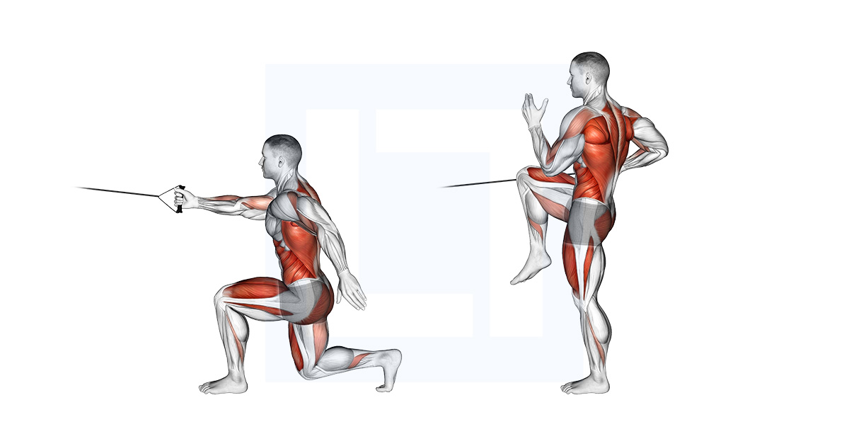 Band High Knee Lunge With Single Arm Row