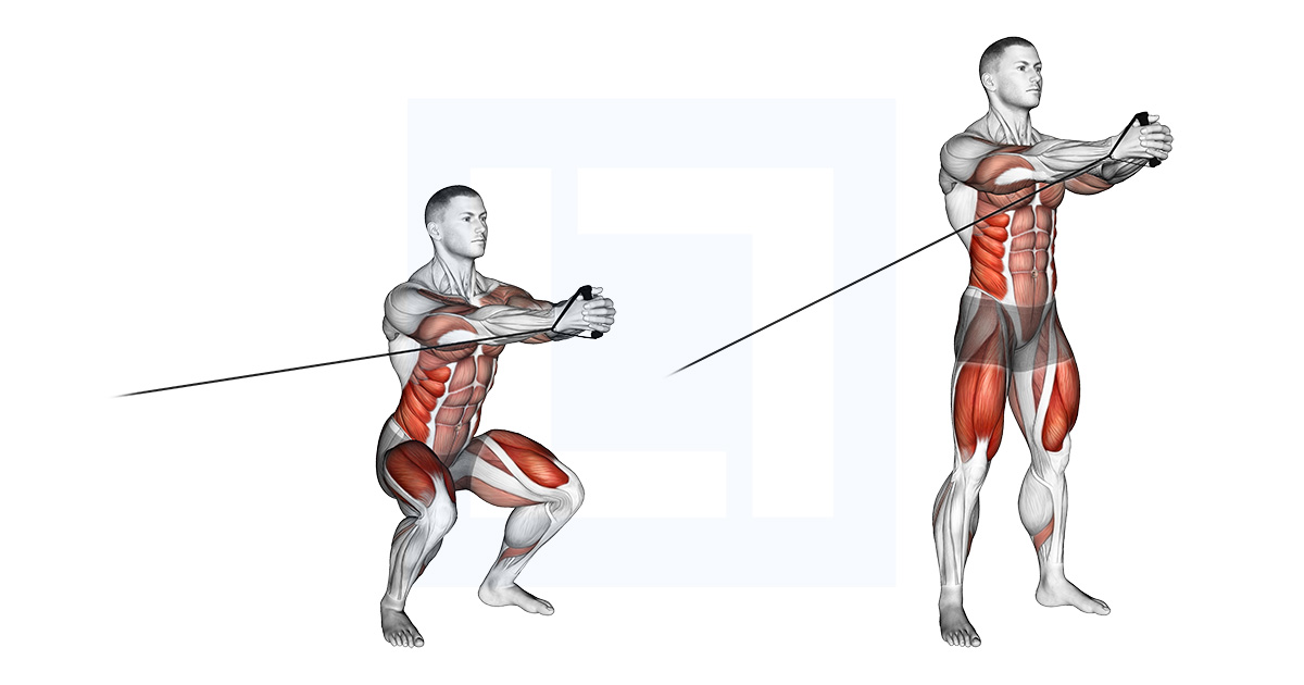 Band Squat With Horizontal Pallof Hold