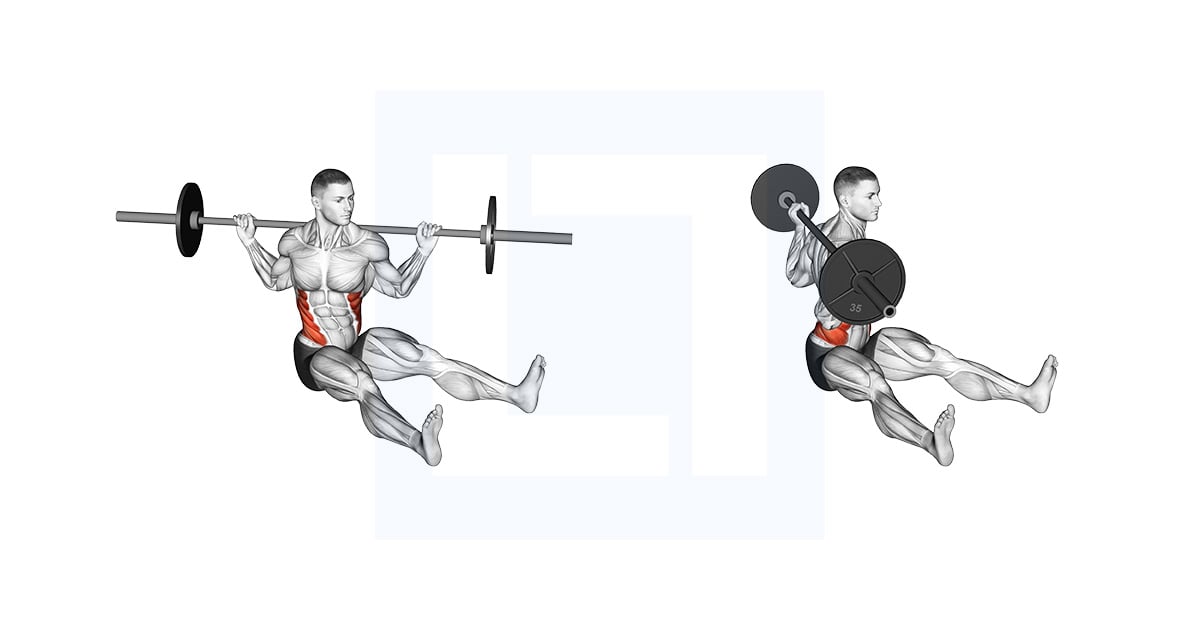 Barbell Sitting on Floor Oblique Twist