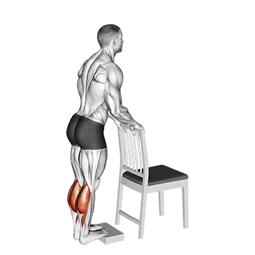 Best Bodyweight Calf Workouts Calf Raise From Deficit With Chair Supported