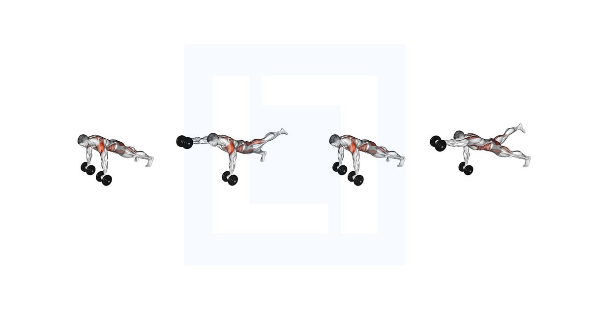 Dumbbell Front Plank Arm Leg Raise