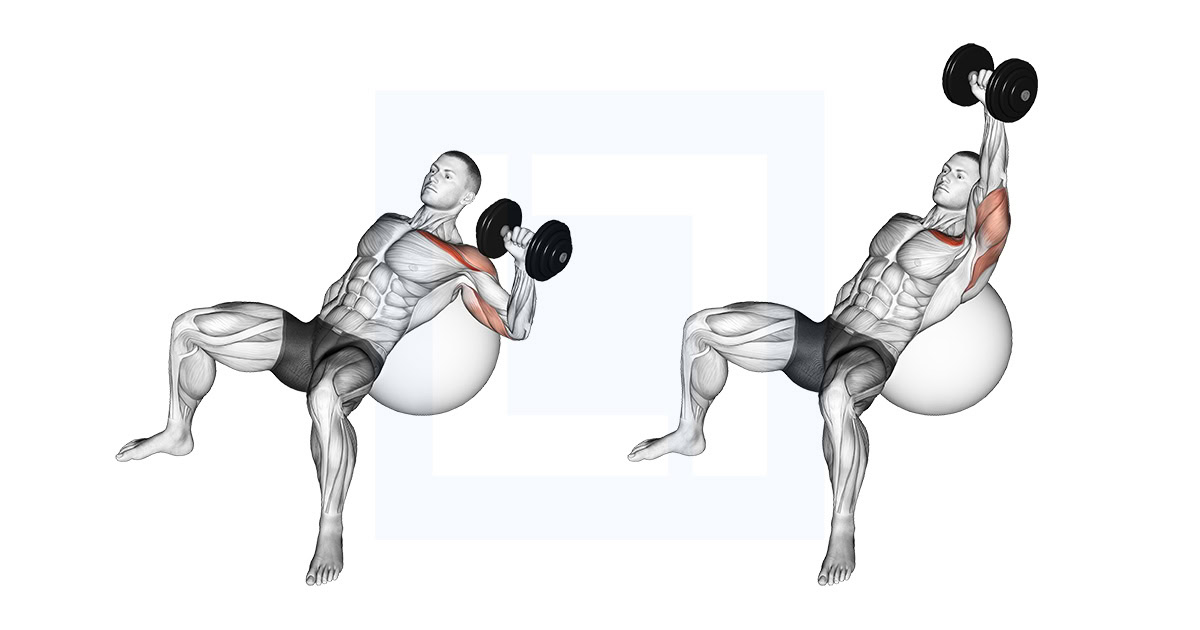 Dumbbell Incline One Arm Press on Exercise Ball