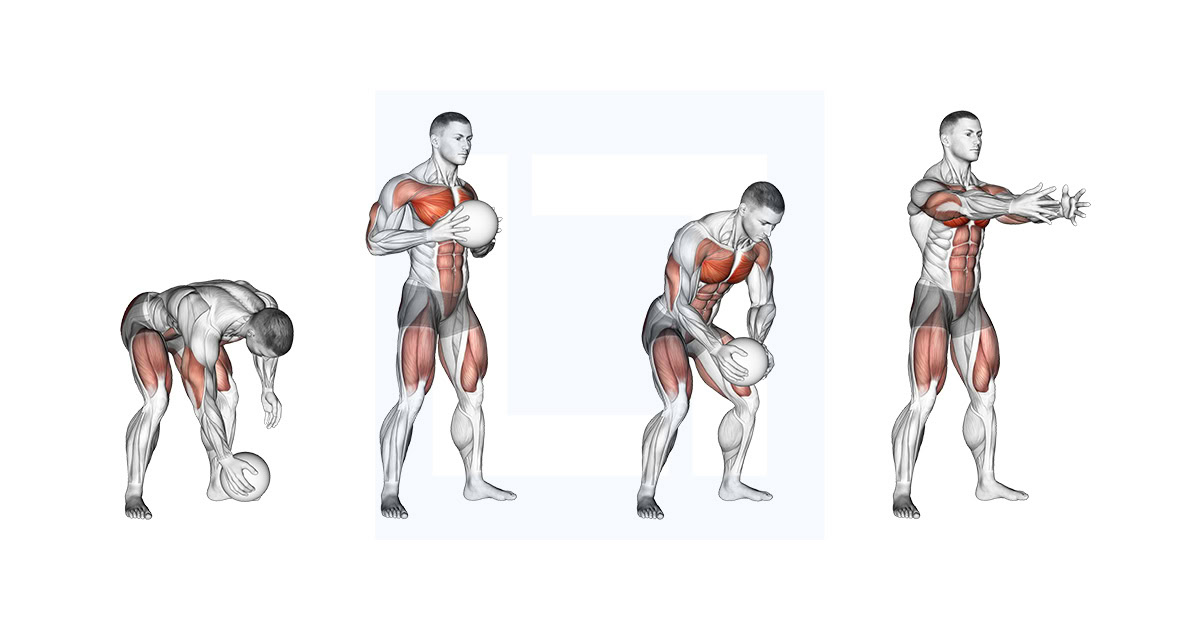 Medicine Ball Chest Push from 3 Point Stance