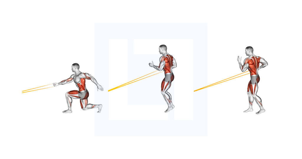 Resistance Band Jump Lunge With Single Arm Row