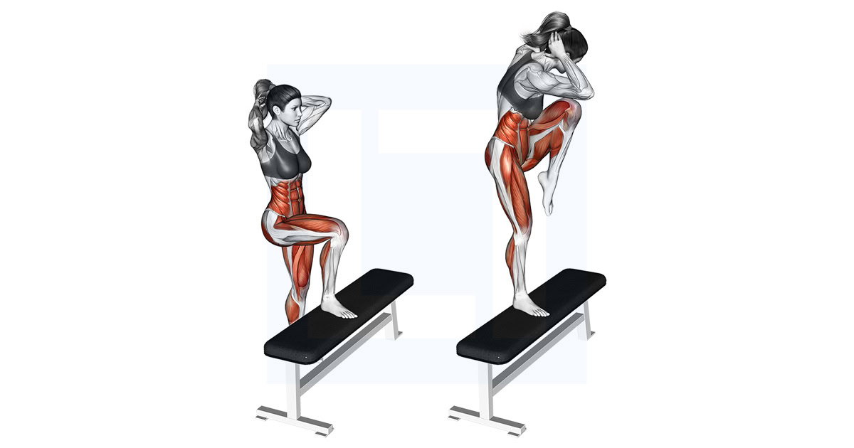 Step Up Opposite Elbow to Knee Twist